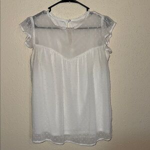 White Swiss Dot Sheer Yoke Blouse - Women